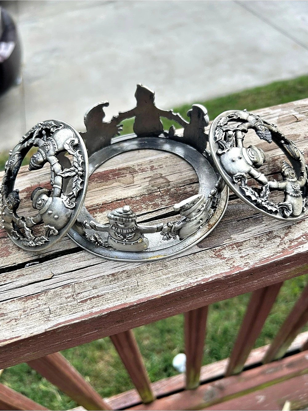Vintage silver Yankee Candle Snowman Ring and 2 matching lids